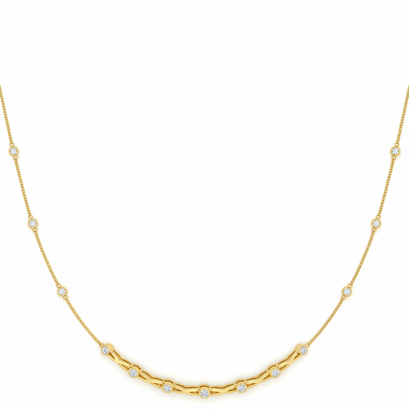 .040 (1.4mm) Dia Station Necklace — 1/2 ctw — Yellow Gold