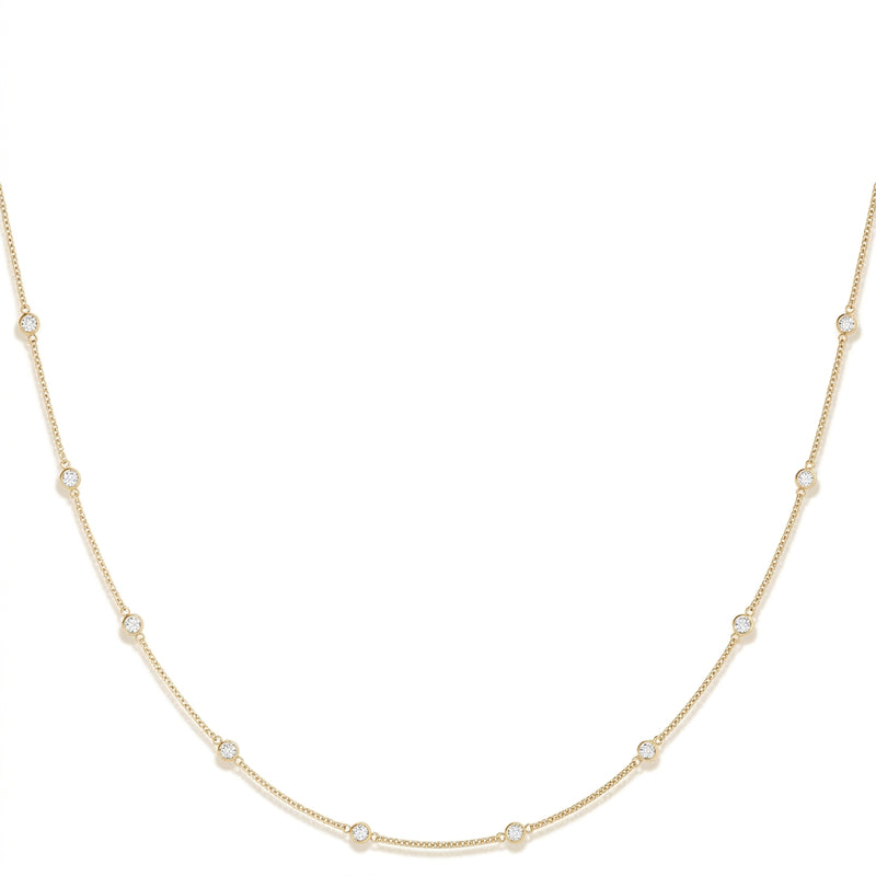.040 (1.4mm) Dia Station Necklace — 1/2 ctw — Yellow Gold