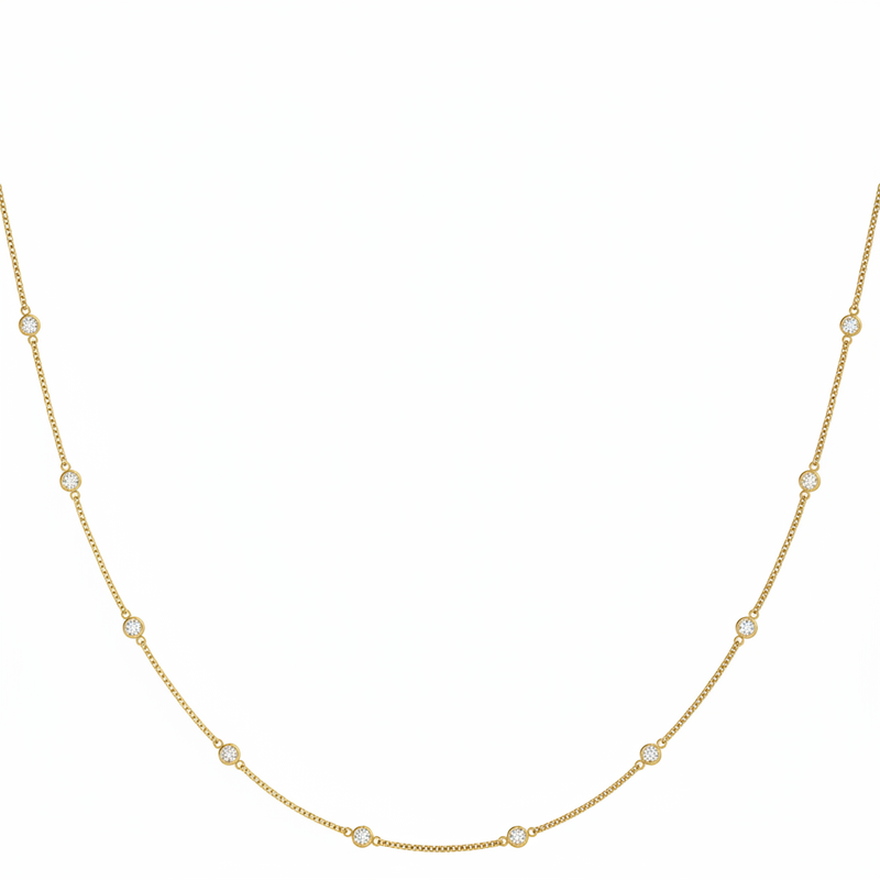.040 (1.4mm) Dia Station Necklace — 1 1/2 ctw — Yellow Gold