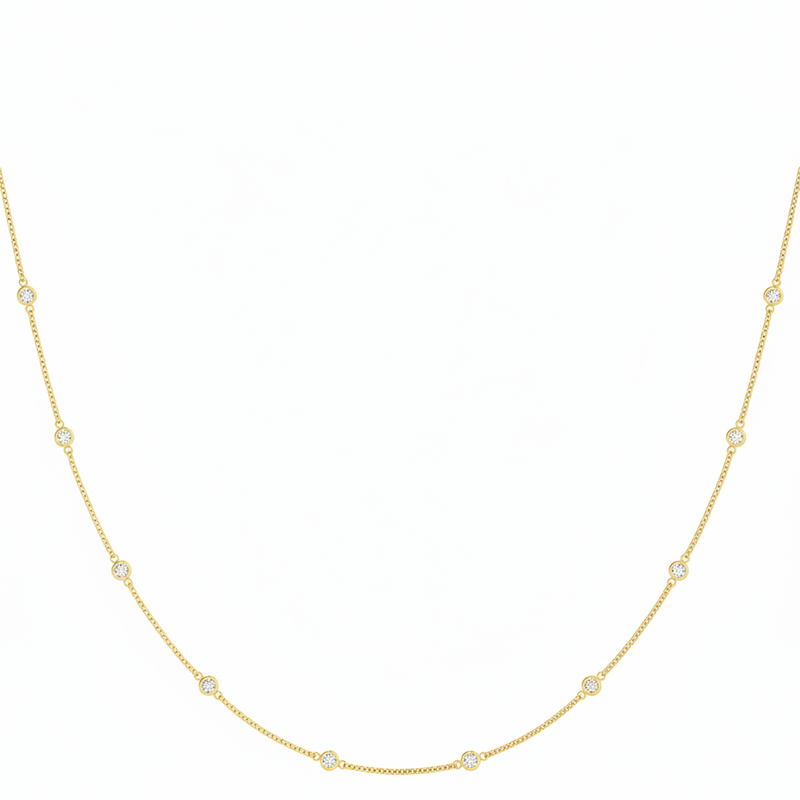 .040 (1.4mm) Dia Station Necklace — 1 1/4 ctw — Yellow Gold