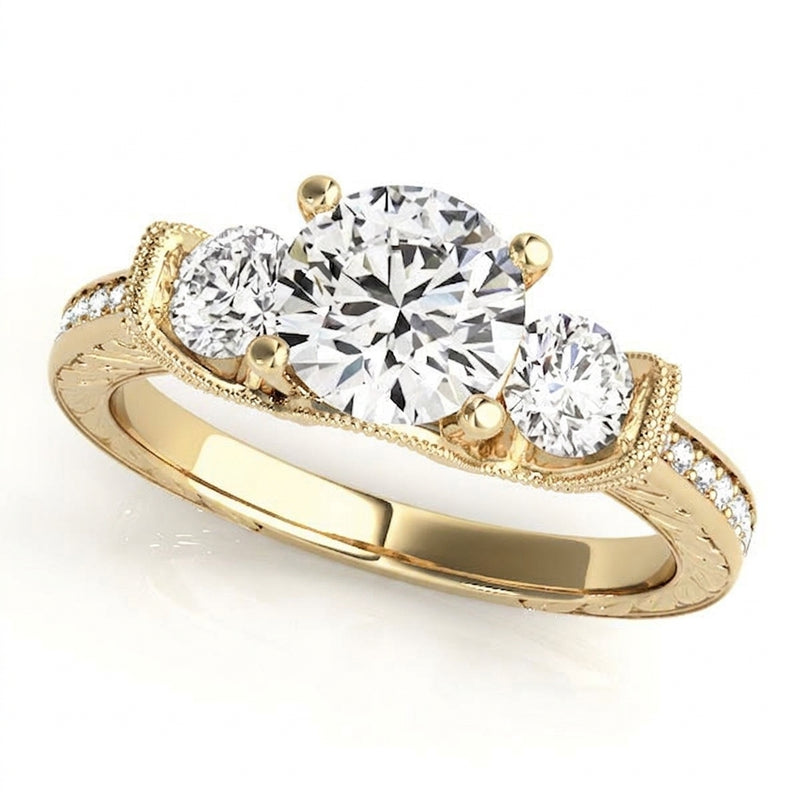 1 1/2 ctw Round Three Stone Engagement Ring (50529-E) — Yellow Gold