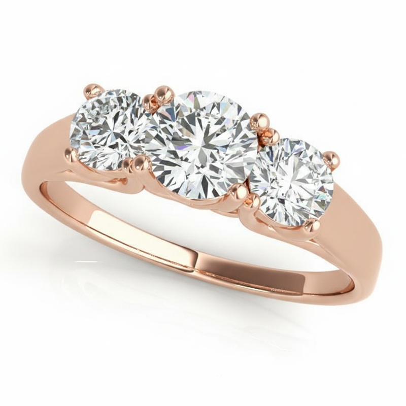 1 1/3 ctw Three-Stone Engagement Ring (Round Center) — Rose Gold