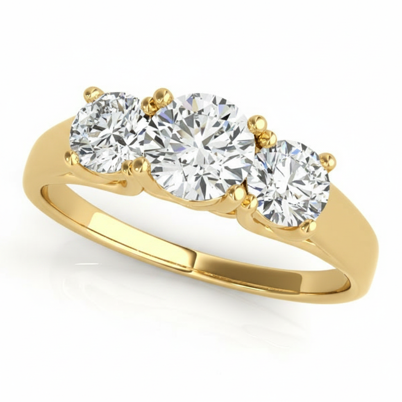 1 1/3 ctw Three-Stone Engagement Ring (Round Center) — Yellow Gold