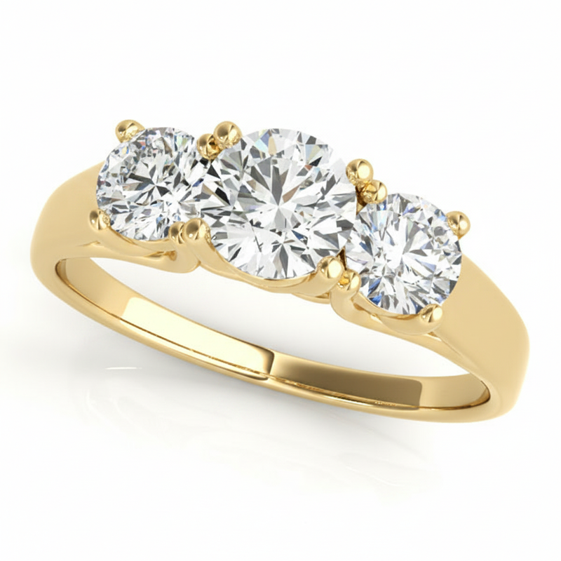1/2 ctw Three-Stone Engagement Ring (Round Center) — Yellow Gold