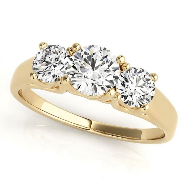 1/2 ctw Three-Stone Engagement Ring (Round Center) — Yellow Gold