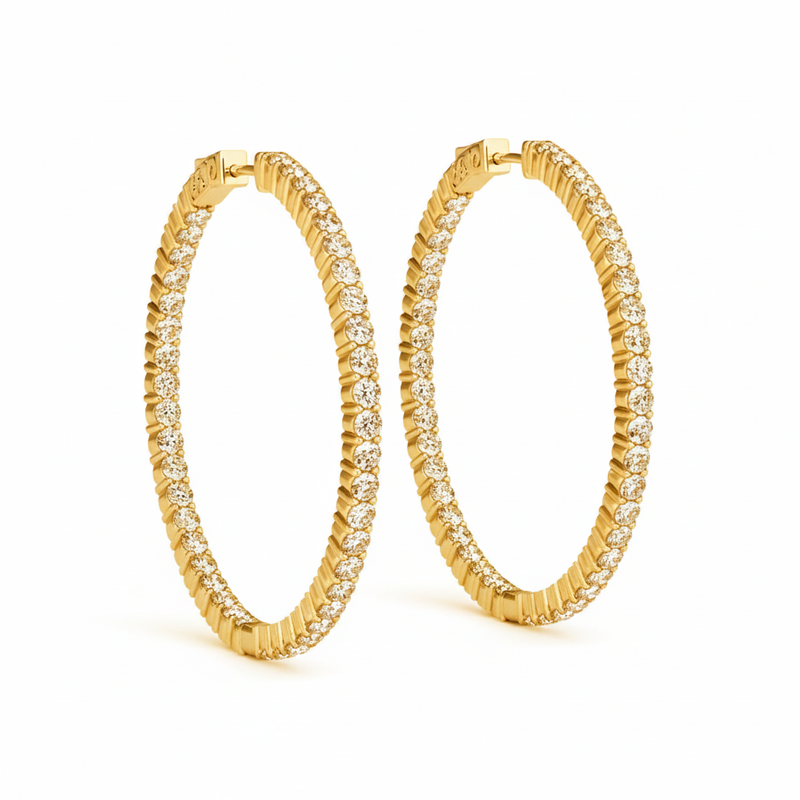 2 1/5 ctw 1.2 Inch 2 Prong Round Hoop Open Back — Yellow Gold