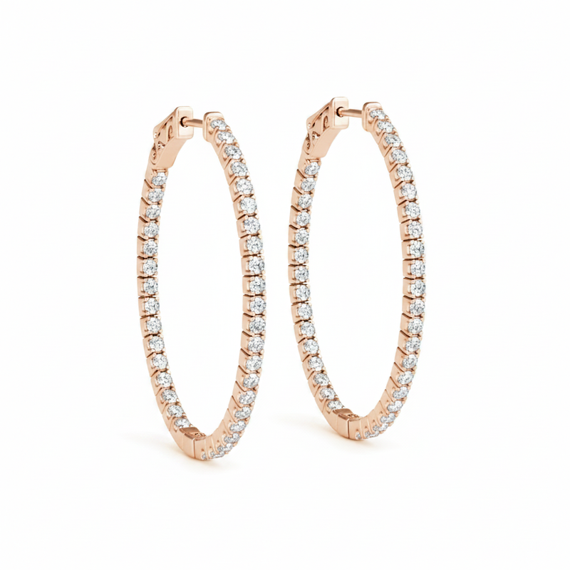 3/4 ctw 1.2 Inch 4 Prong Oval Hoop — Rose Gold