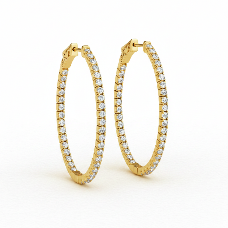 3/4 ctw 1.2 Inch 4 Prong Oval Hoop — Yellow Gold