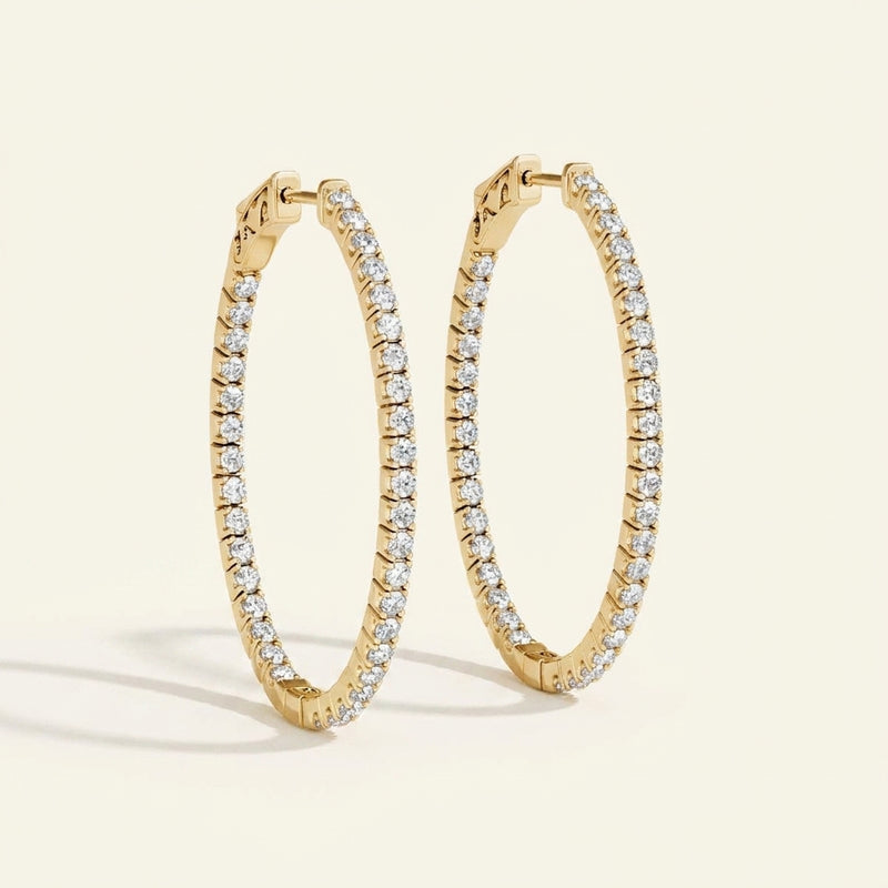 3/4 ctw 1.2 Inch 4 Prong Oval Hoop — Yellow Gold