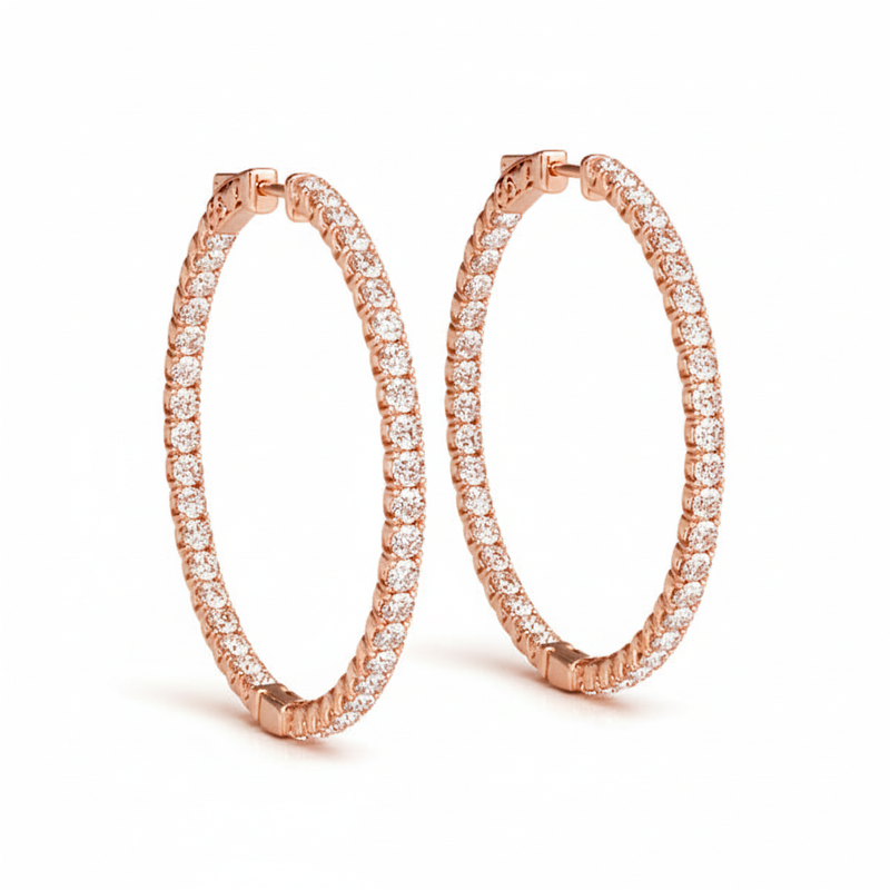 1/3 ctw 1.2 Inch 4 Prong Round Hoop — Rose Gold