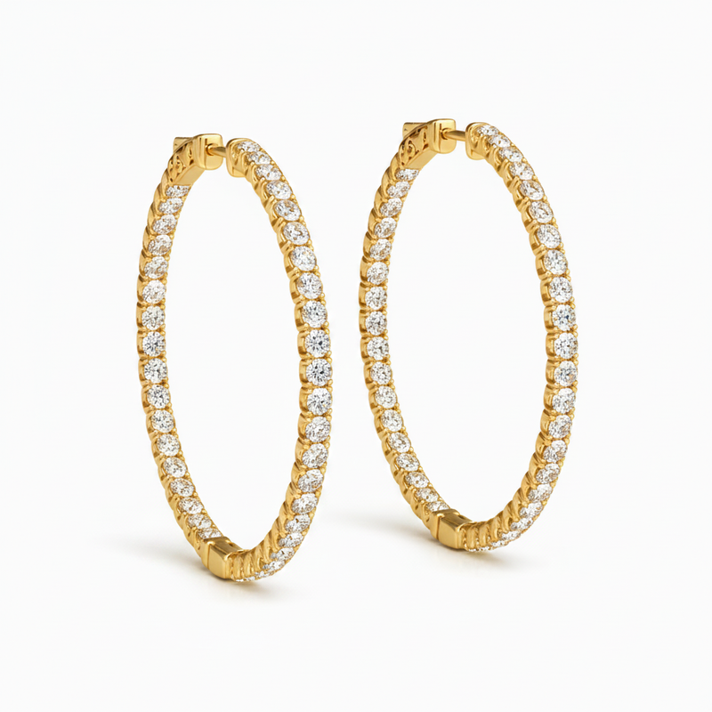 1/3 ctw 1.2 Inch 4 Prong Round Hoop — Yellow Gold