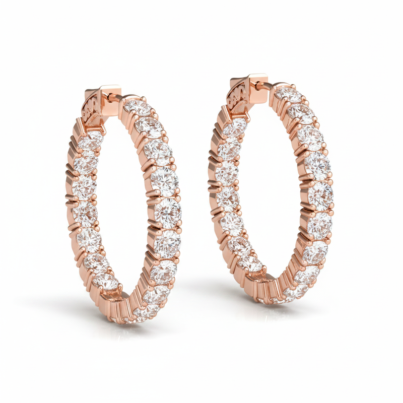 6 1/2 ctw 1.2 Inch 4 Prong Round Hoop — Rose Gold