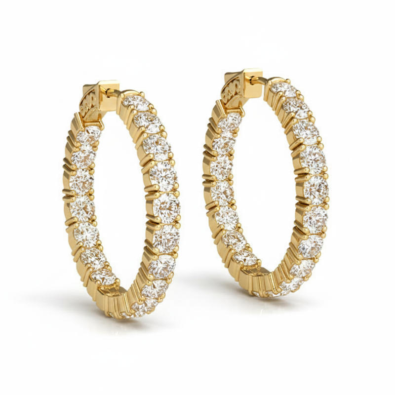6 1/2 ctw 1.2 Inch 4 Prong Round Hoop — Yellow Gold
