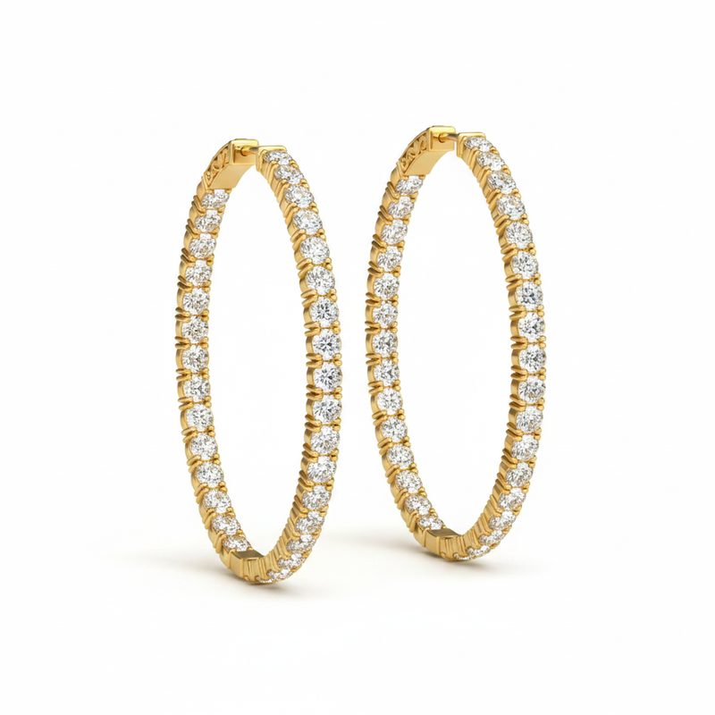 2 3/4 ctw 1.25 Inch 4 Prong Round Hoop — Yellow Gold