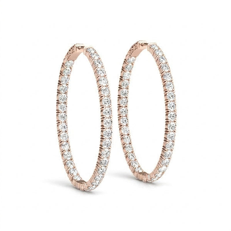2 3/4 ctw 1.25 Inch 4 Prong Round Hoop — Rose Gold