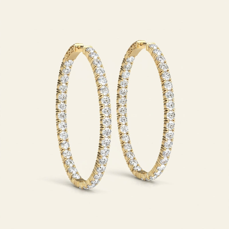 2 3/4 ctw 1.25 Inch 4 Prong Round Hoop — Yellow Gold