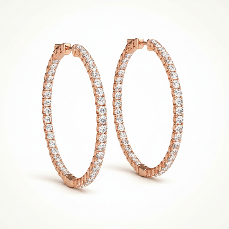 7/8 ctw 1.4 Inch 4 Prong Round Hoop — Rose Gold