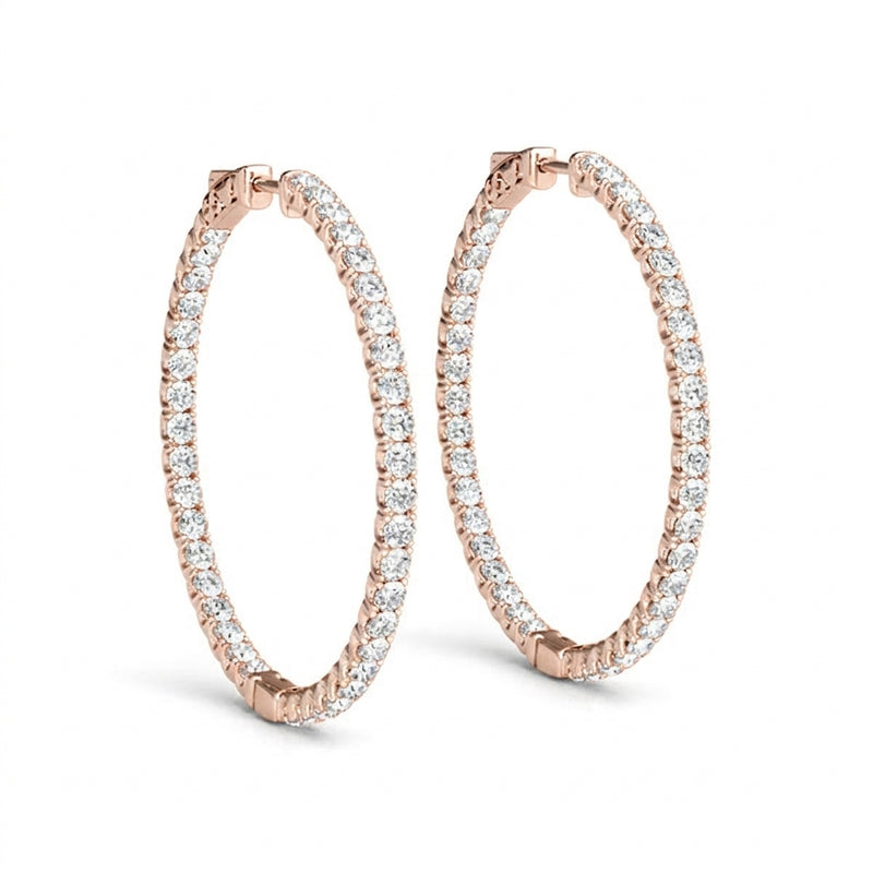 7/8 ctw 1.4 Inch 4 Prong Round Hoop — Rose Gold
