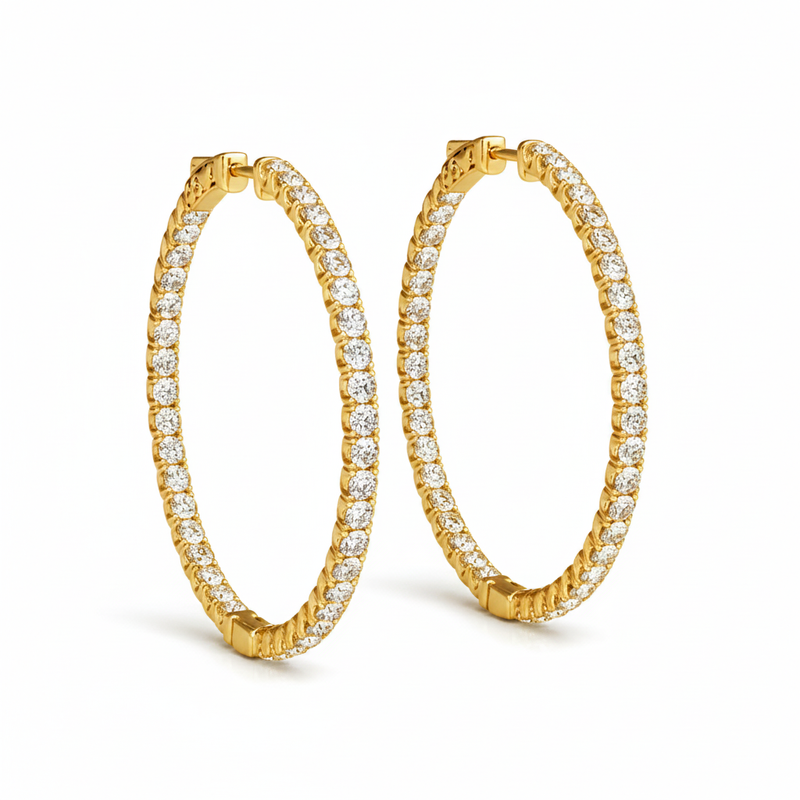 7/8 ctw 1.4 Inch 4 Prong Round Hoop — Yellow Gold