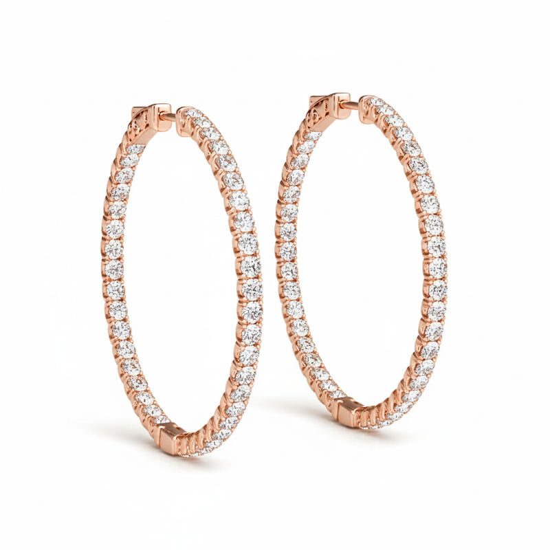 1 3/8 ctw 1.4 Inch 4 Prong Round Hoop — Rose Gold