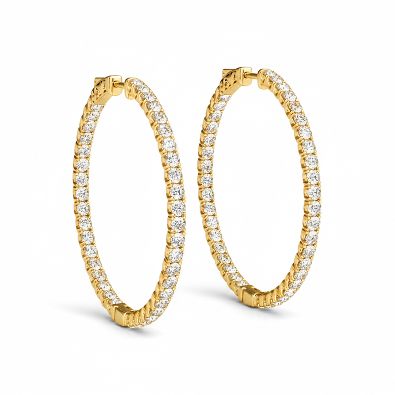 1 3/8 ctw 1.4 Inch 4 Prong Round Hoop — Yellow Gold