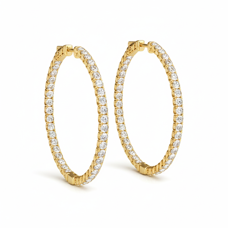 1 5/8 ctw 1.4 Inch 4 Prong Round Hoop — Yellow Gold