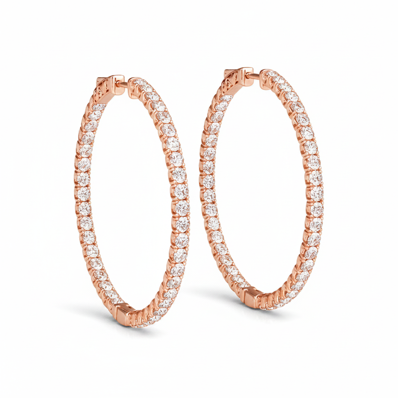 1/2 ctw 1.4 Inch 4 Prong Roundd Hoop — Rose Gold