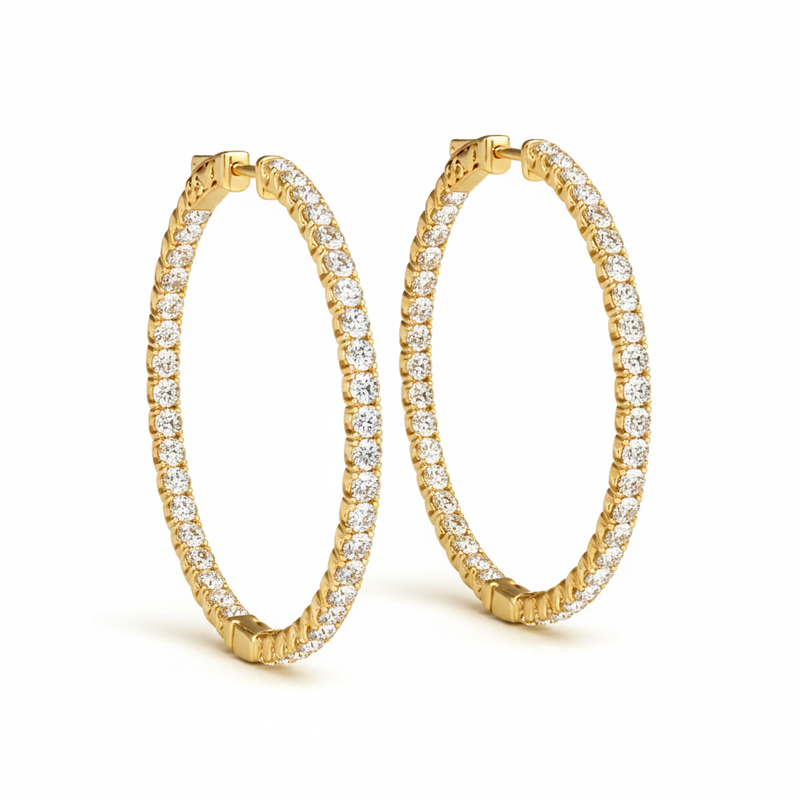 1/2 ctw 1.4 Inch 4 Prong Roundd Hoop — Yellow Gold