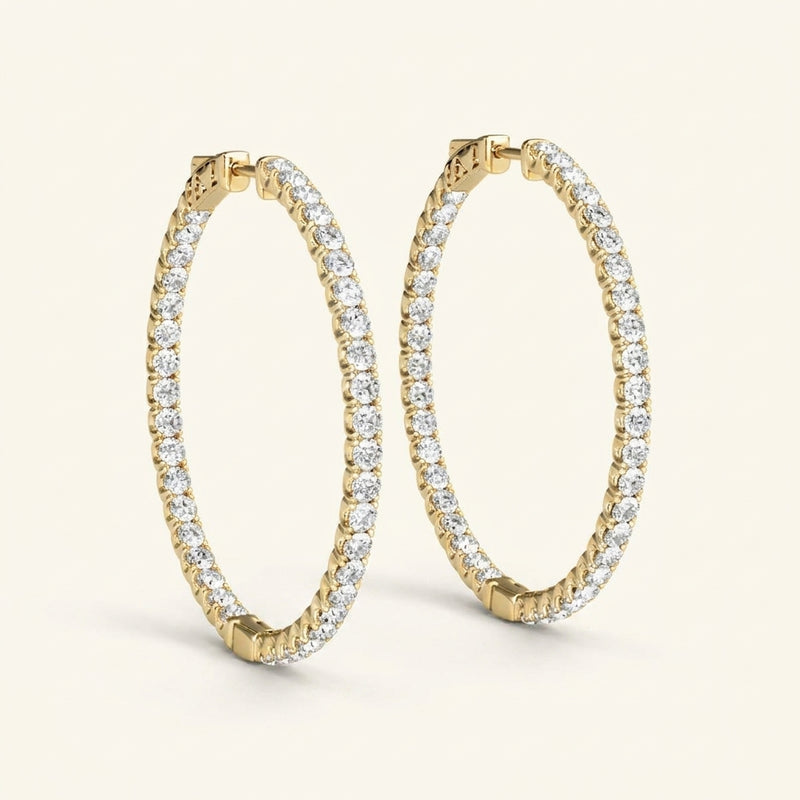 1/2 ctw 1.4 Inch 4 Prong Roundd Hoop — Yellow Gold