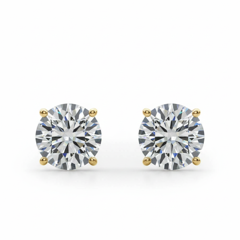 (1.5 Cttw) 3/4ct 3 Prong Wire Stud Earring — Yellow Gold