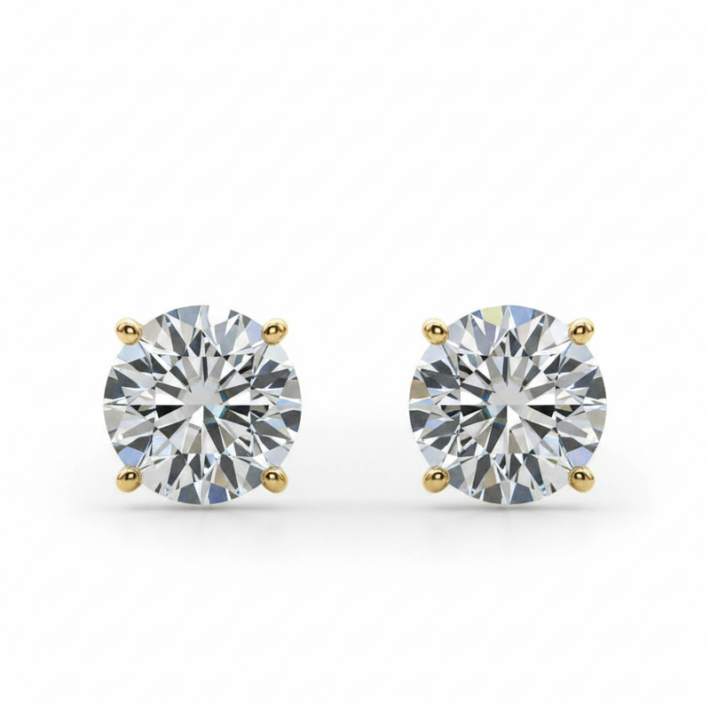(1.5 Cttw) 3/4ct 4 Prong Wire Stud Earring — Yellow Gold