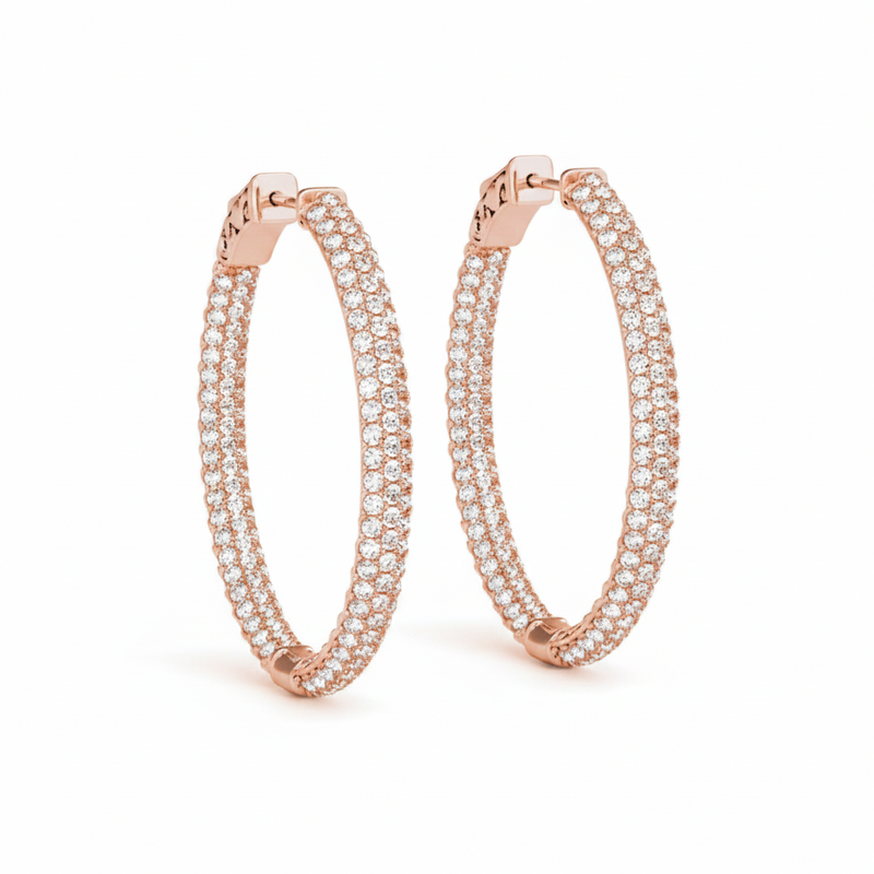 1 ctw 1.5 Inch 3 Row Pave Oval Hoop — Rose Gold