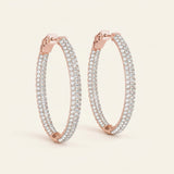 1 ctw 1.5 Inch 3 Row Pave Oval Hoop — Rose Gold