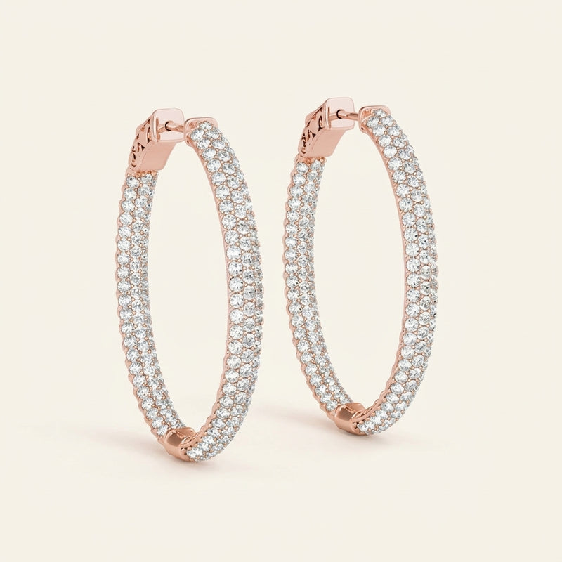 1 ctw 1.5 Inch 3 Row Pave Oval Hoop — Rose Gold