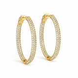 1 ctw 1.5 Inch 3 Row Pave Oval Hoop — Yellow Gold