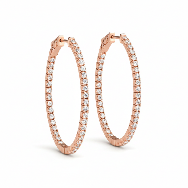 3/4 ctw 1.5 Inch 4 Prong Oval Hoop — Rose Gold