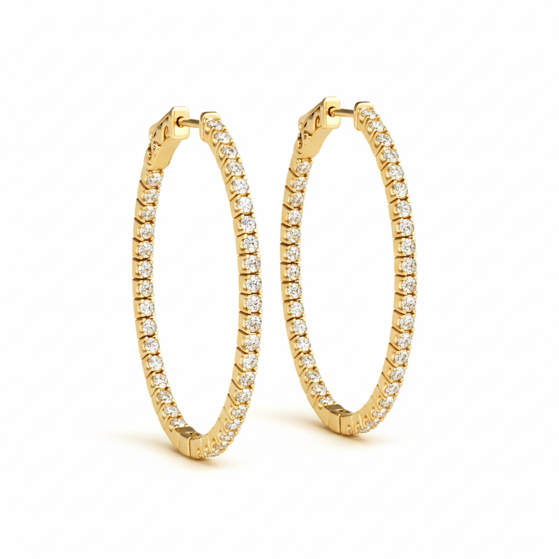 3/4 ctw 1.5 Inch 4 Prong Oval Hoop — Yellow Gold