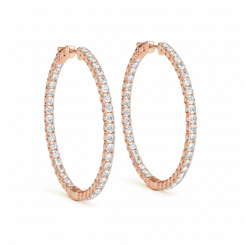 1 7/8 ctw 1.5 Inch 4 Prong Round Hoop — Rose Gold