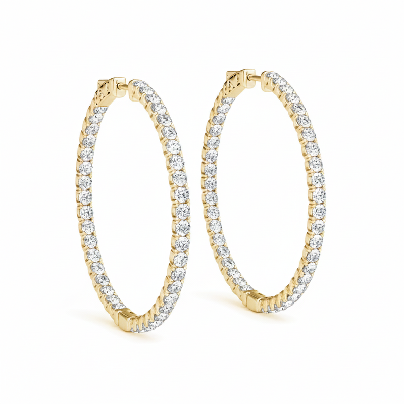 1 7/8 ctw 1.5 Inch 4 Prong Round Hoop — Yellow Gold