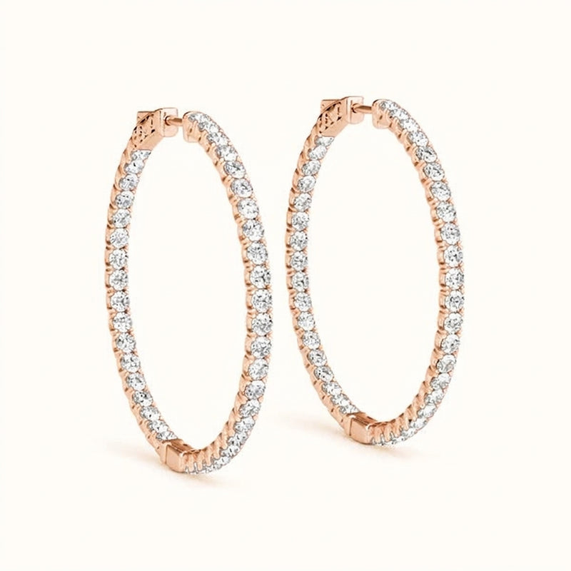 1 7/8 ctw 1.5 Inch 4 Prong Round Hoop — Rose Gold