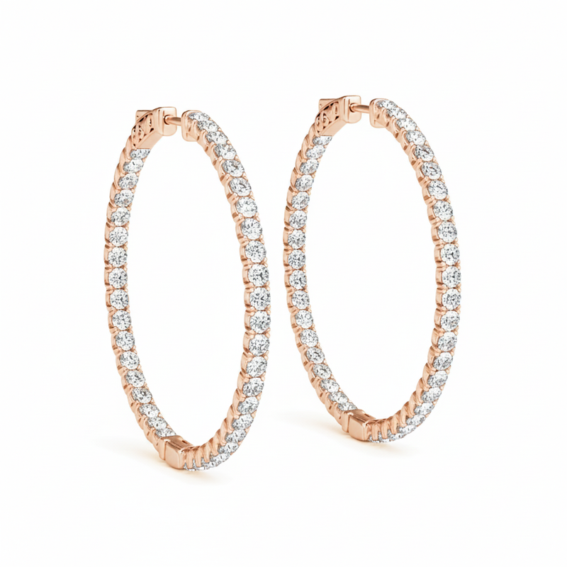 1 ctw 1.6 Inch 4 Prong Round Hoop — 43mm — Rose Gold