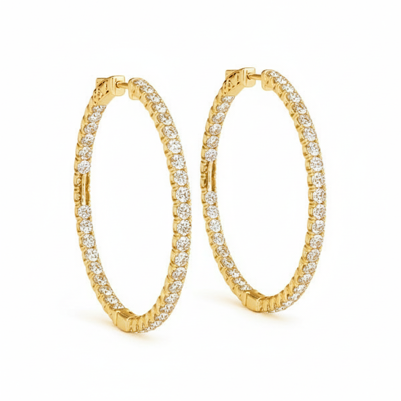1 ctw 1.6 Inch 4 Prong Round Hoop — 43mm — Yellow Gold