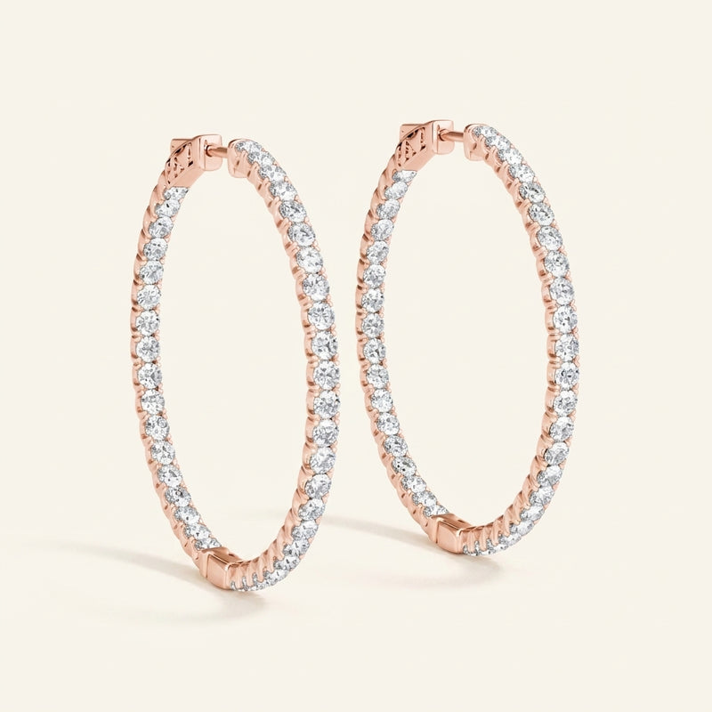 1 ctw 1.6 Inch 4 Prong Round Hoop — 43mm — Rose Gold