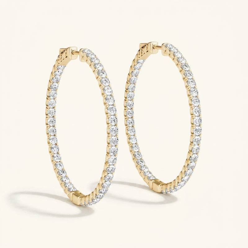 1 ctw 1.6 Inch 4 Prong Round Hoop — 43mm — Yellow Gold