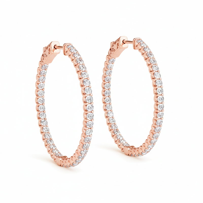 3/4 ctw 1.75 Inch 2 Prong Round Hoop — Rose Gold