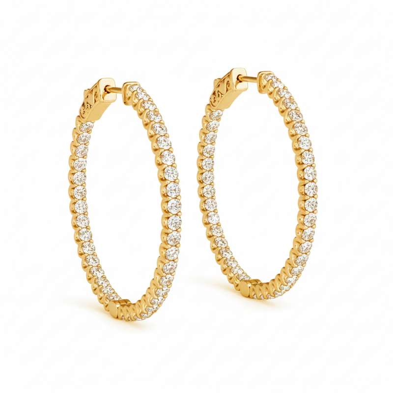 3/4 ctw 1.75 Inch 2 Prong Round Hoop — Yellow Gold