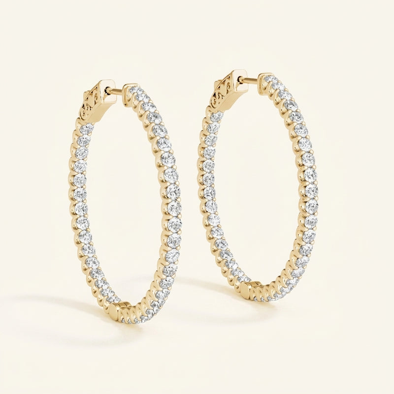 3/4 ctw 1.75 Inch 2 Prong Round Hoop — Yellow Gold