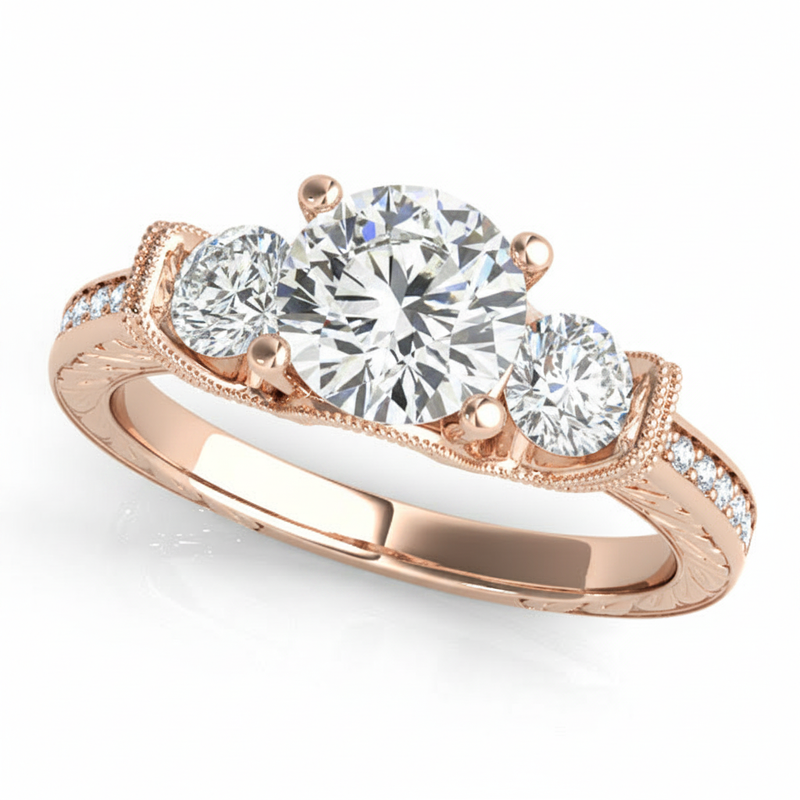 1 ctw Round Three Stone Engagement Ring (50529-E) — Rose Gold