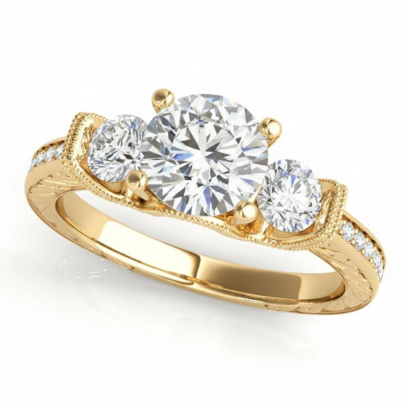 1 ctw Round Three Stone Engagement Ring (50529-E) — Yellow Gold