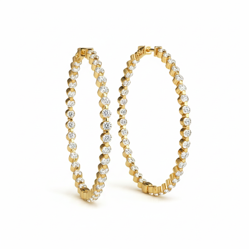 1/2 ctw 1 Inch 1 Prong Round Hoop — Yellow Gold